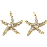 Brass Micro Pave Cubic Zirconia Pendants, Cadmium Free & Lead Free, Starfish Charms, with Jump Ring, Real 16K Gold Plated, 27x26x4mm, Hole: 3mm