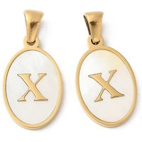 Natürliche Muschel oval mit Initialenanhängern, mit 304 Edelstahlfassungen, Ionenbeschichtung (ip), echtes 18k vergoldet, weiß, Buchstabe x, 21x13x2 mm, Bohrung: 3.5x5 mm