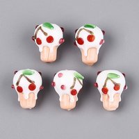 Handmade Lampwork Bumpy Beads, Cherry Cup Cake, White, 19-20x15-16x14-16mm, Hole: 0.8-1mm