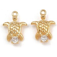 Brass Micro Pave Cubic Zirconia Pendants, Turtle, Real 18K Gold Plated, 16x11.5x5mm, Hole: 1.2mm