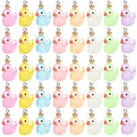 40pcs 8 Farben transparente Harzanhänger, Entenanhänger mit Krone, mit Edelstahl farbig plattierten 304 Edelstahlschlaufen, Mischfarbe, 23x17x13 mm, Bohrung: 2 mm, 5 Stk. je Farbe