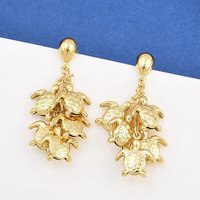 304 Stainless Steel Dangle Stud Earrings, Golden, Turtle, 49mm