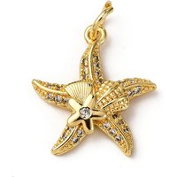 Brass Micro Pave Cubic Zirconia Pendants, with Jump Ring, Starfish, Clear, 19.5x17.5x3.5mm, Hole: 3mm