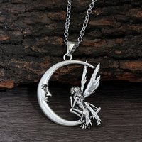 Tibetan Style Zinc Alloy Pendant Necklaces for Women, Antique Silver, Fairy with Moon, 19.69 inch(50cm)