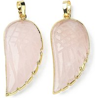 Colgantes naturales de cuarzo rosa, encantos del ala, con cremallera canto de latón bañado en oro, 39x18x7mm, agujero: 6x4 mm