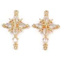Brass Micro Pave Cubic Zirconia Pendants, Star, Real 18K Gold Plated, 31x21x6mm, Hole: 1.5mm