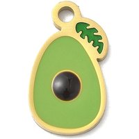 304 Stainless Steel Fruit Enamel Pendants, Real 18K Gold Plated, Avocado, 18x11.5x1.7mm, Hole: 2mm