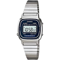 Casio Vintage LA670WA-2DF Mini Digitaalinen Kello Hopeanvärisellä Ruostumattomasta Teräksestä Valmistetulla Rannekkeella