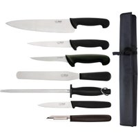 Hygiplas 7-Piece Knife Starter Set with 26.5cm Chef Knife & Roll Bag