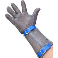 Stainless Steel Mesh Glove Long with 15 cm TPU Strap — Size: Large (Blue)