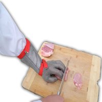 Stainless Steel Mesh Glove Long with 15 cm TPU Strap — Size: Medium (Red)