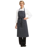 Chef Works Premium Woven Bib Apron Navy and White Stripe
