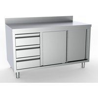 CombiSteel 700 Worktable Sliding Doors Drawers Left with Upstanding 1800