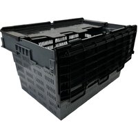 Vogue Perforated Plastic Transport Storage Crate with Attached Lid 600x400x320mm