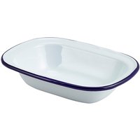 Enamel Rect. Pie Dish White & Blue 18cm - Pack of 12