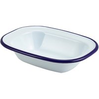 Enamel Rect. Pie Dish White & Blue 16cm - Pack of 12