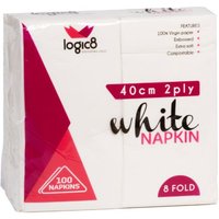 Logic8 40cm 2ply *8fold* White napkins (20x100's)