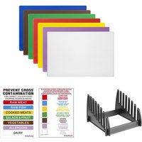 Hygiplas Low Density Chopping Board Set with Rack 450x300x10mm (Pack of 7)