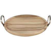 Olympia Round Dish Acacia Wood With Metal Handles 345x305x80mm