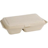 Fiesta Compostable Bagasse Two-Compartment Hinged Food Containers Natural Colour 253mm (200 Pack)