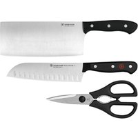 Wüsthof Gourmet Asian Knife Set (Santoku, Chinese Chef's Knife, Kitchen Shears) (3 Pack)