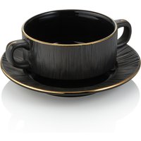 Maya Kuro Porcelain Soup Cup and Saucer Set, Black, Pack of 4