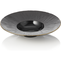Maya Kuro Pasta Plate Set Black Porcelain Gold Rim Pack of 2