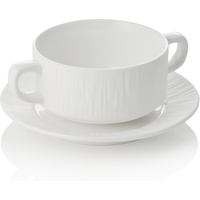 Maya Shiro Porcelain Soup Cup and Saucer Set, White, 250 ml, Pack of 4