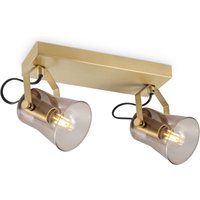 Industriële Plafondspots - messing - Met 2 E14 Fitting - Metaal en Glas Spotlights - 27 x 18 x 18.5cm - Voor woonkamer en slaapkamer - Lichtbron
