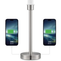 Moderne Tafellamp Voet in Zandnikkel - 14 x 14 x 39 cm - Inclusief USB A+C poort - Klassieke nachtlampjes voor de slaapkamer - voor Lampenkap met max.35cm - E27 Bedlamp - Lichtbron niet inbegrepen