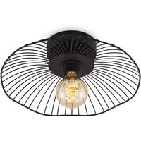 Home - Industriële plafondlamp - Metalen Lampenkap - Paraplu - Zwart - Ø35 x 11 cm - E27 fitting - Voor gebruik in slaapkamers en werkkamers - Hoogte lampenkap: 4 cm