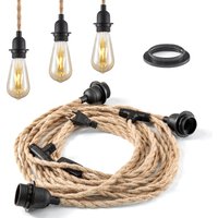 Vintage Hanglamp kit - 3-licht Linen Hanglamp met schakelaar 750 cm - Geschikt voor woonkamers en landhuizen - DIY kabel set met 3 x E27 lampfittingen - Geschikt voor lampenkappen