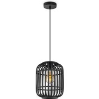 Boheemse Hanglamp - Bamboe Lampenkap - Cilindrisch - Zwart - Ø21.5 x 131 cm - E27 fitting - Ontworpen voor gebruik in slaapkamers en werkruimtes - Inclusief 1 meter kabel