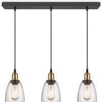 Metalen Hanglamp - Inclusief 3 Glazen Lampenkap - Helder - Ø65 x 128 cm - E27 fitting - voor gebruik in slaapkamers en werkruimtes - Inclusief 1