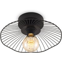 Industriële plafondlamp - Metalen Lampenkap - Paraplu - Zwart - Ø30 x 11 cm - E27 fitting - Voor gebruik in slaapkamers en werkkamers - Hoogte lampenkap: 3.5 cm