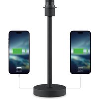 Moderne Tafellamp Voet in Zwart - 14 x 14 x 39 cm - Inclusief USB A+C poort - Klassieke nachtlampjes voor de slaapkamer - voor Lampenkap met max.35cm - E27 Bedlamp - Lichtbron niet inbegrepen
