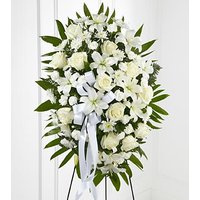 Exquisite Tribute Standing Spray - White Ribbon