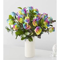 Rainbow Rose Bouquet - 24 Roses With White Fluted Vase - FedEx