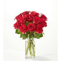 Red Rose Bouquet - 12 Roses with Glass Vase - FedEx