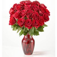 Red Rose Bouquet - 24 Roses with Red Vase - FedEx