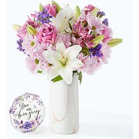 Lavender Fields Mixed Flower Bouquet - Standard with Marble Vase and Acrylic Keepsake - FedEx