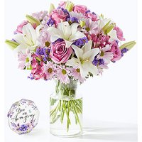 Lavender Fields Mixed Flower Bouquet - Deluxe with Vase and Acrylic Keepsake - FedEx