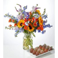 Full Nest Bouquet and Berry Bundle - Deluxe Bouquet with Berries and Glass Vase - FedEx