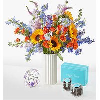 Full Nest Bouquet - Deluxe with White Fluted Vase Acrylic Keepsake and Sugarfina Caramels - FedEx