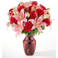 Affectionate Bouquet with Red Vase