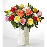 Mixed Roses - 24 Roses with Sculpted Vase - FedEx