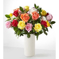 Mixed Roses - 24 Roses with White Fluted Vase - FedEx