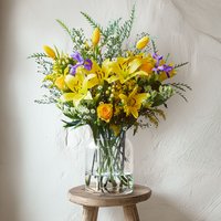 Valentine's Flower bouquet with yellow roses and lilies | Send flowers online | The Good, the Bud and the Beautiful | size: showstopper image