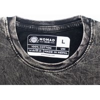 Nomad Sari Stonewashed Cotton T-shirt - Compass Of Life - Charcoal - Large