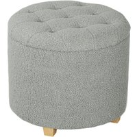 Homcom 45cm Round Ottoman With Storage, Lid, Cashmere Footstool, Dark Grey